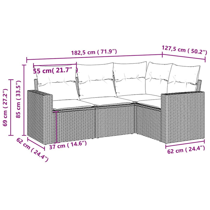 Set canapea de grădină cu perne, 4 piese, gri deschis poliratan - WALTI WALTI