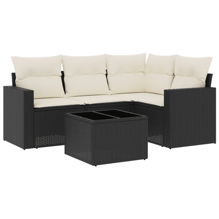 Set mobilier de grădină cu perne, 5 piese, negru, poliratan WALTI
