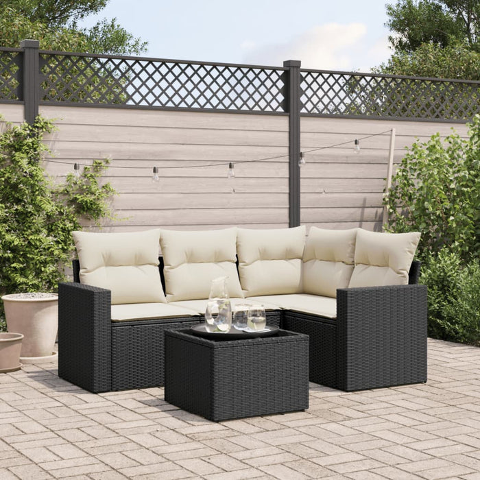 Set mobilier de grădină cu perne, 5 piese, negru, poliratan WALTI