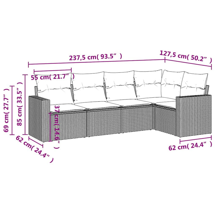 Set mobilier de grădină cu perne, 5 piese, negru, poliratan - WALTI WALTI