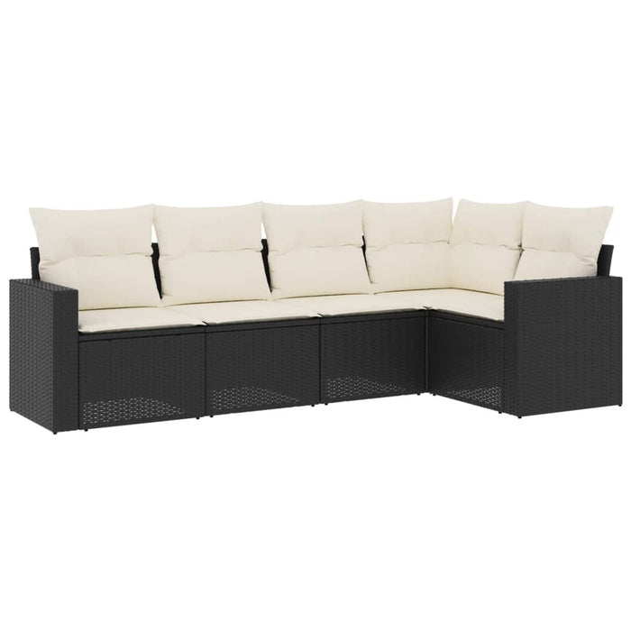 Set mobilier de grădină cu perne, 5 piese, negru, poliratan WALTI