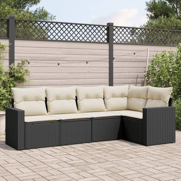 Set mobilier de grădină cu perne, 5 piese, negru, poliratan WALTI