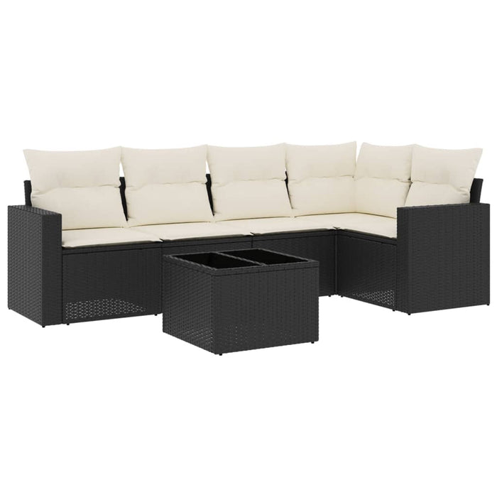 Set mobilier de grădină cu perne, 6 piese, negru, poliratan WALTI