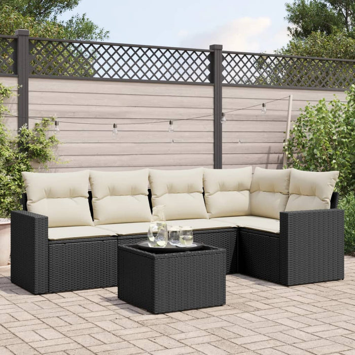 Set mobilier de grădină cu perne, 6 piese, negru, poliratan WALTI