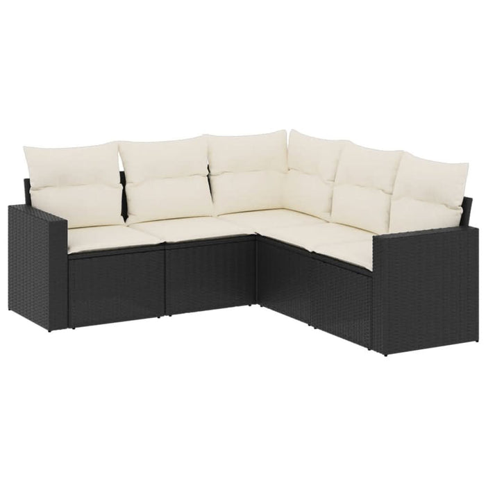 Set mobilier de grădină cu perne, 5 piese, negru, poliratan WALTI
