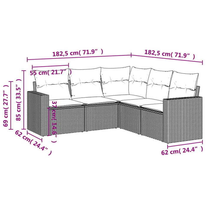 Set mobilier de grădină cu perne, 5 piese, negru, poliratan WALTI