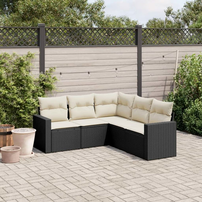 Set mobilier de grădină cu perne, 5 piese, negru, poliratan WALTI