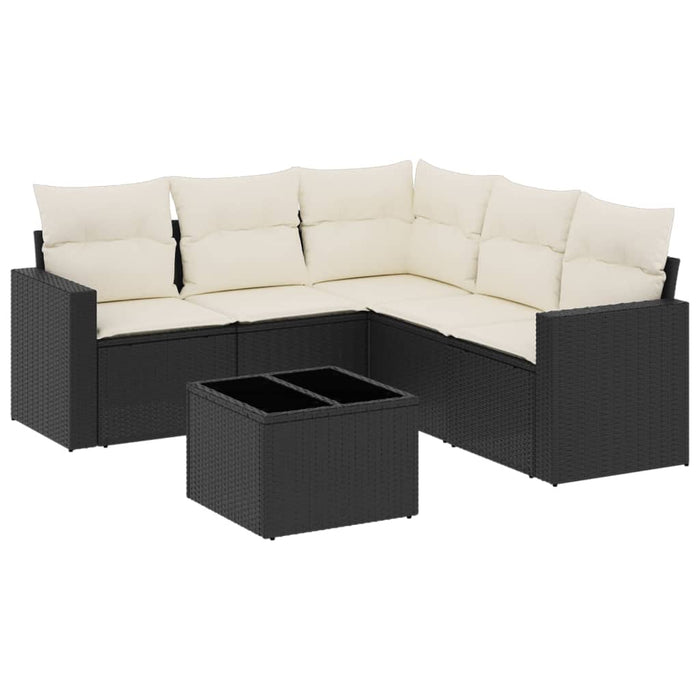 Set mobilier de grădină cu perne, 6 piese, negru, poliratan WALTI