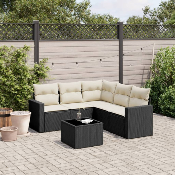 Set mobilier de grădină cu perne, 6 piese, negru, poliratan WALTI