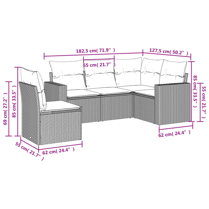 Set mobilier de grădină cu perne, 5 piese, negru, poliratan WALTI