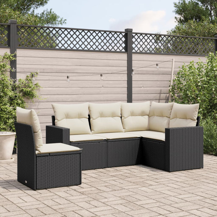 Set mobilier de grădină cu perne, 5 piese, negru, poliratan WALTI