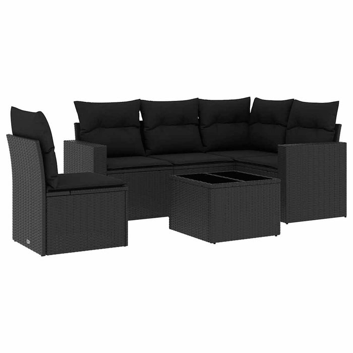 Set mobilier de grădină cu perne, 6 piese, negru, poliratan WALTI
