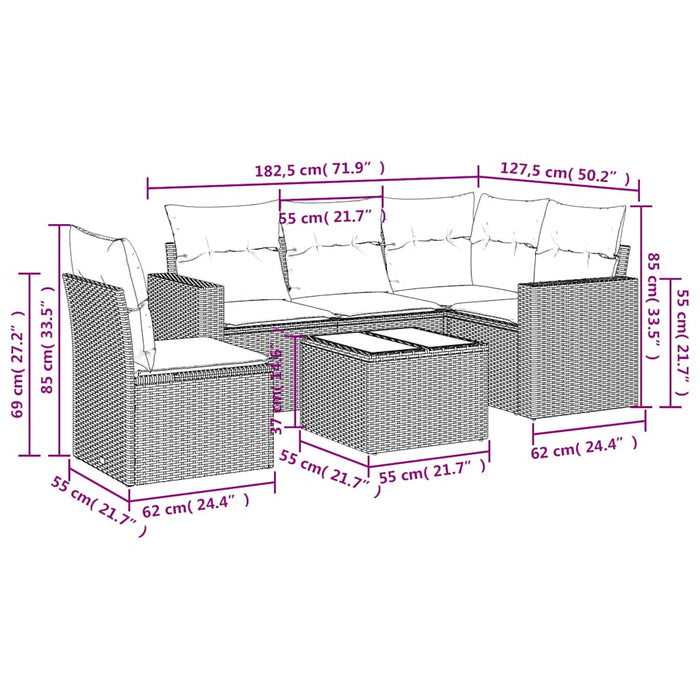 Set mobilier de grădină cu perne, 6 piese, negru, poliratan WALTI