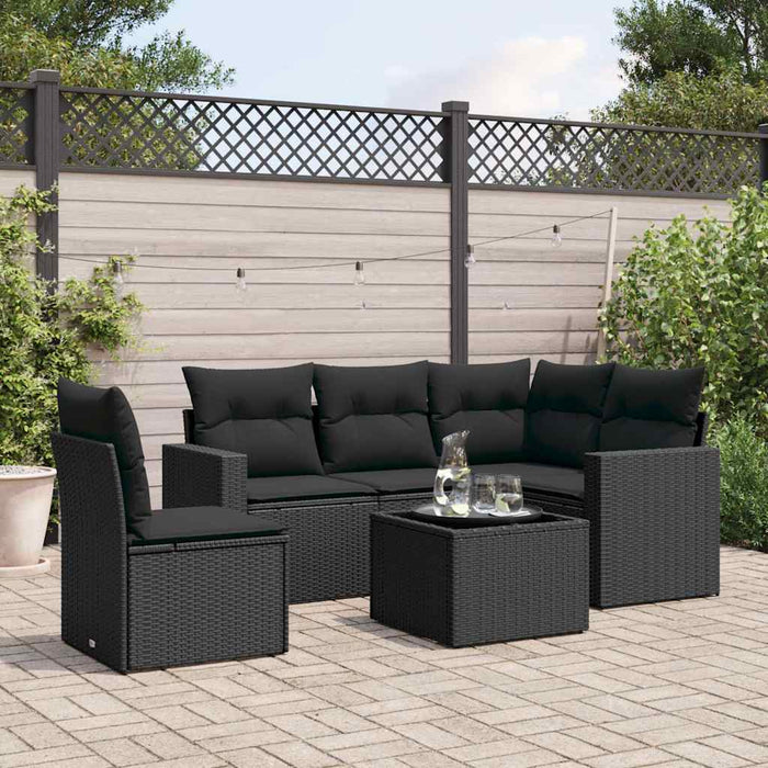 Set mobilier de grădină cu perne, 6 piese, negru, poliratan WALTI