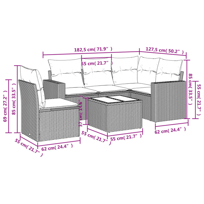 Set mobilier de grădină cu perne, 6 piese, negru, poliratan WALTI