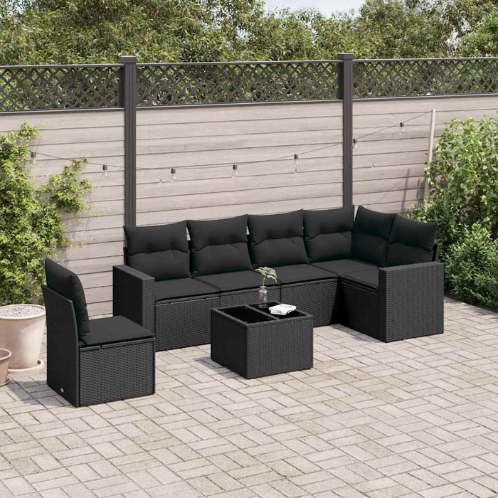 Set canapele de grădină cu perne, 7 piese, negru, poliratan - WALTI WALTI