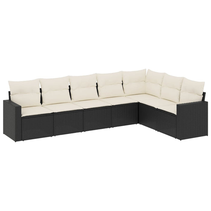 Set canapele de grădină cu perne, 7 piese, negru, poliratan WALTI