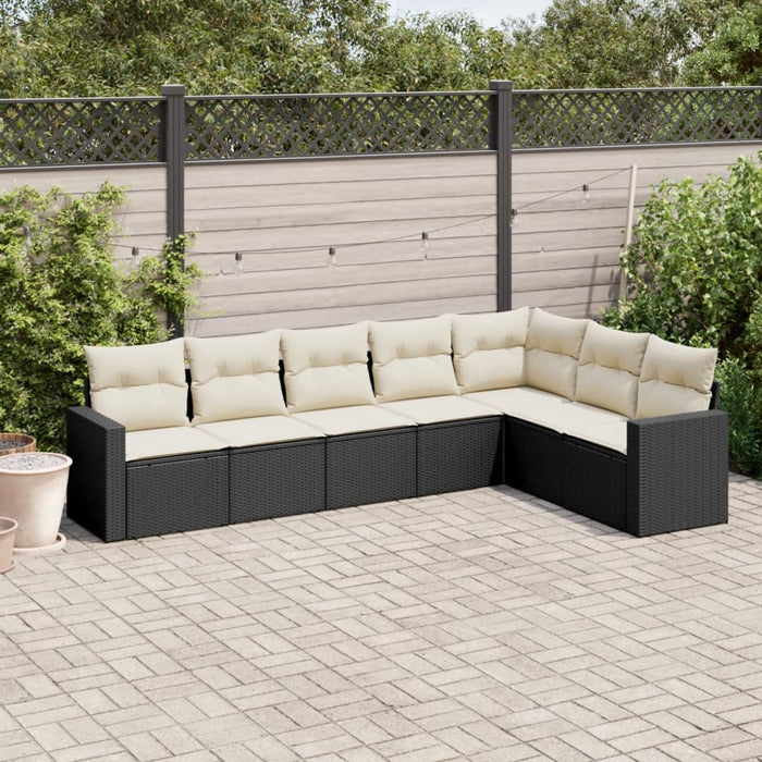 Set canapele de grădină cu perne, 7 piese, negru, poliratan WALTI