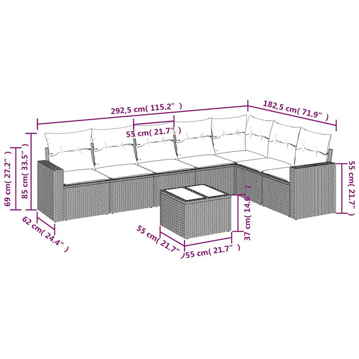 Set mobilier de grădină cu perne, 8 piese, negru, poliratan - WALTI WALTI