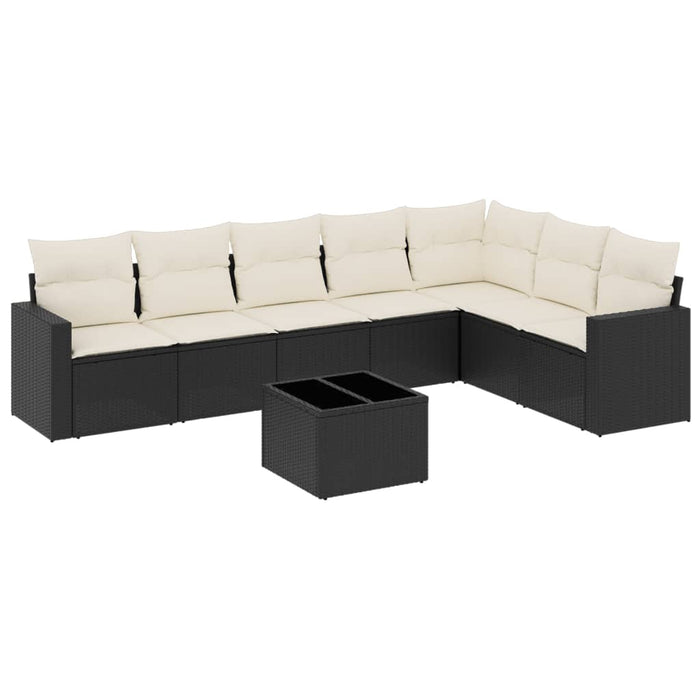 Set mobilier de grădină cu perne, 8 piese, negru, poliratan WALTI