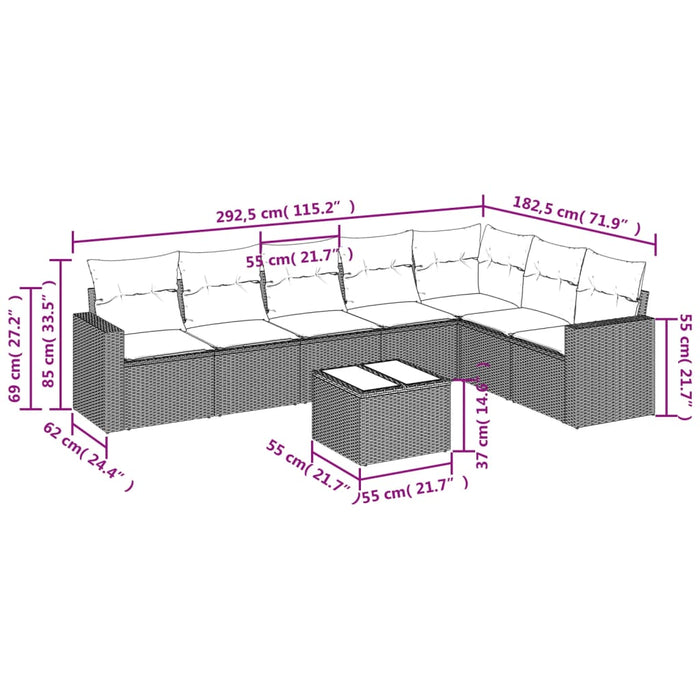 Set mobilier de grădină cu perne, 8 piese, negru, poliratan WALTI