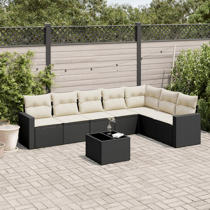 Set mobilier de grădină cu perne, 8 piese, negru, poliratan WALTI
