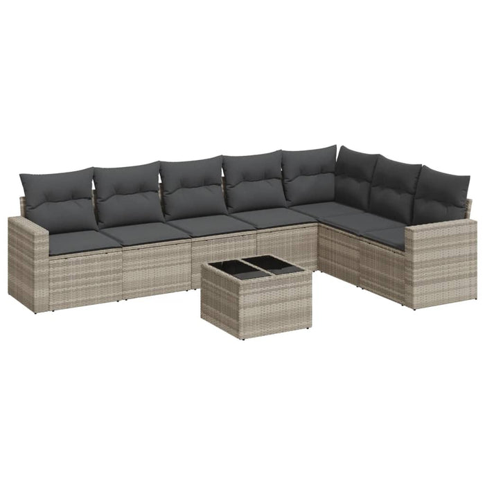Set mobilier de grădină cu perne, 8 piese gri deschis poliratan - WALTI WALTI