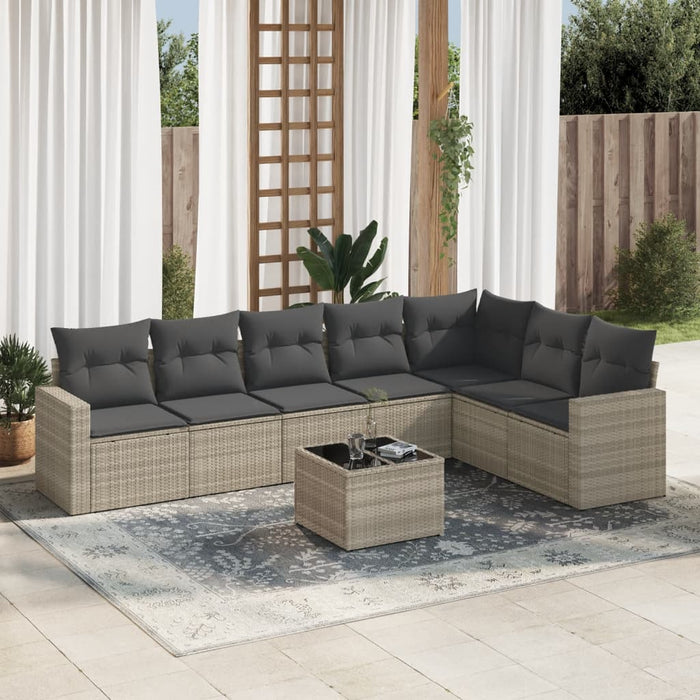 Set mobilier de grădină cu perne, 8 piese gri deschis poliratan - WALTI WALTI