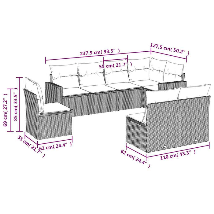 Set mobilier de grădină cu perne, 8 piese, negru, poliratan - WALTI WALTI