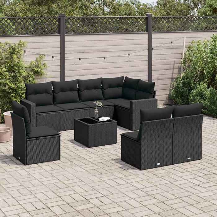 Set mobilier de grădină cu perne, 9 piese, negru, poliratan - WALTI WALTI