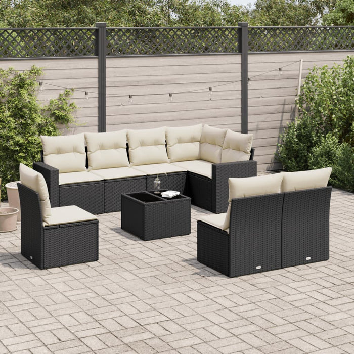 Set mobilier de grădină cu perne, 9 piese, negru, poliratan - WALTI WALTI