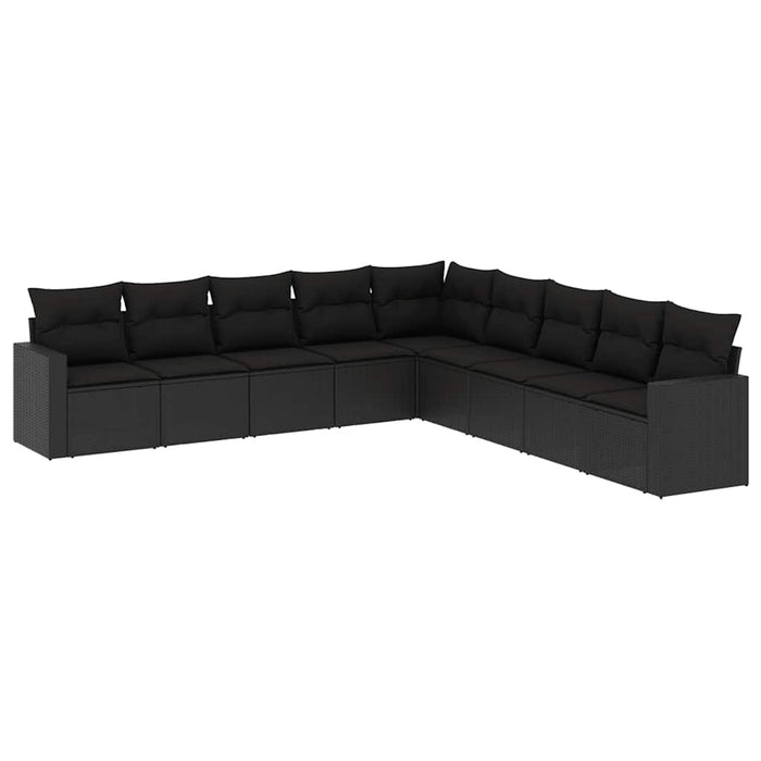 Set mobilier de grădină cu perne, 9 piese, negru, poliratan WALTI