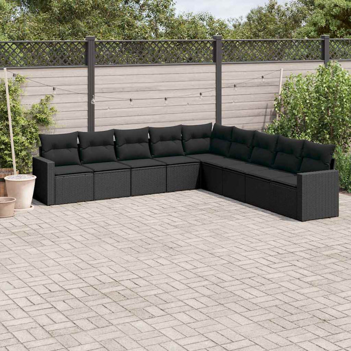 Set mobilier de grădină cu perne, 9 piese, negru, poliratan WALTI