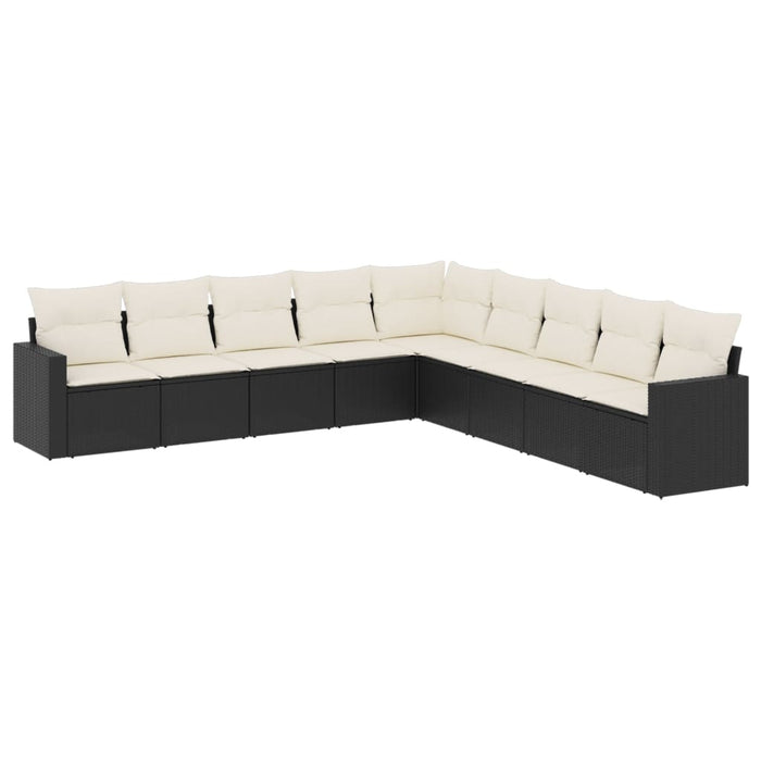 Set mobilier de grădină cu perne, 9 piese, negru, poliratan WALTI