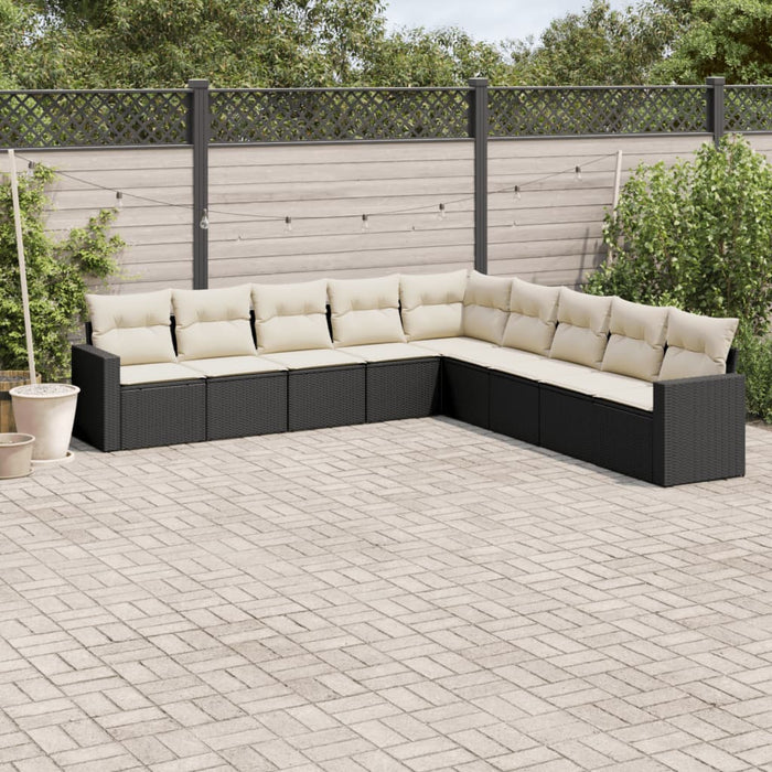 Set mobilier de grădină cu perne, 9 piese, negru, poliratan WALTI