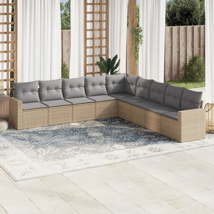 Set canapele de grădină, 9 piese, cu perne, bej, poliratan WALTI