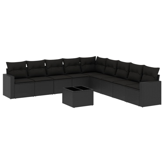 Set canapele de grădină cu perne, 10 piese, negru, poliratan WALTI