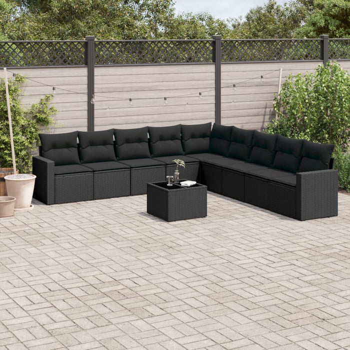 Set canapele de grădină cu perne, 10 piese, negru, poliratan WALTI
