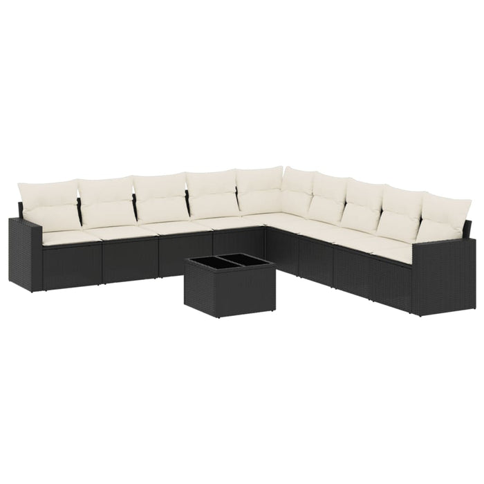 Set canapele de grădină cu perne, 10 piese, negru, poliratan WALTI