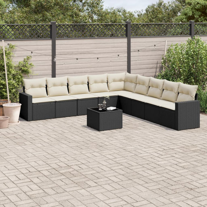 Set canapele de grădină cu perne, 10 piese, negru, poliratan WALTI