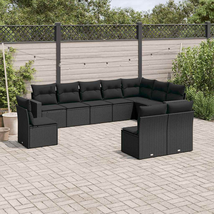 Set canapele de grădină cu perne, 10 piese, negru, poliratan - WALTI WALTI