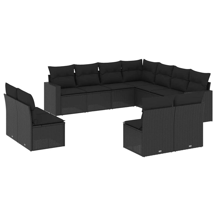 Set canapele de grădină cu perne, 11 piese, negru, poliratan - WALTI WALTI