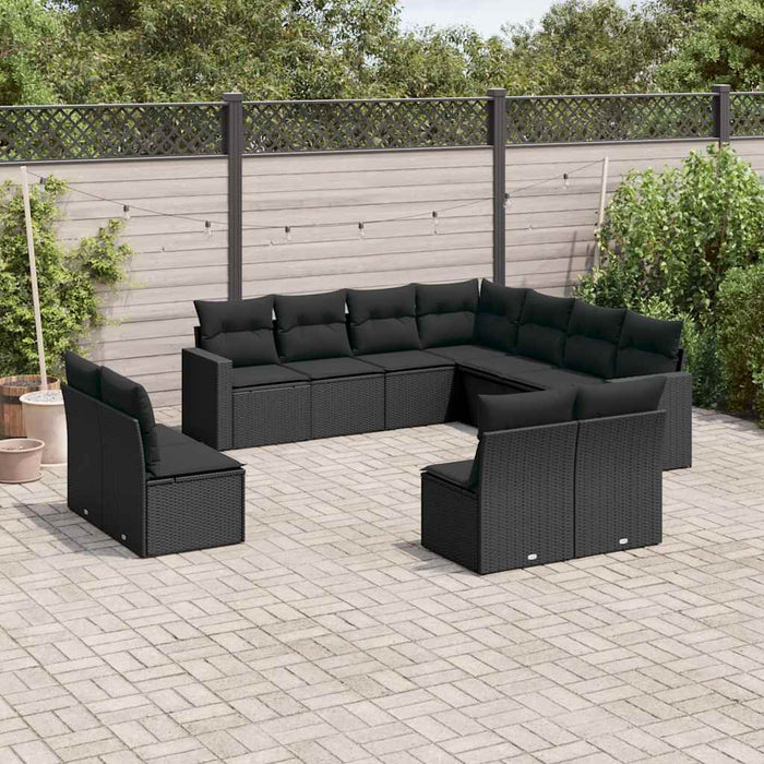 Set canapele de grădină cu perne, 11 piese, negru, poliratan - WALTI WALTI