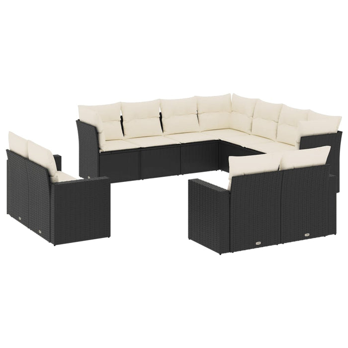 Set canapele de grădină cu perne, 11 piese, negru, poliratan WALTI