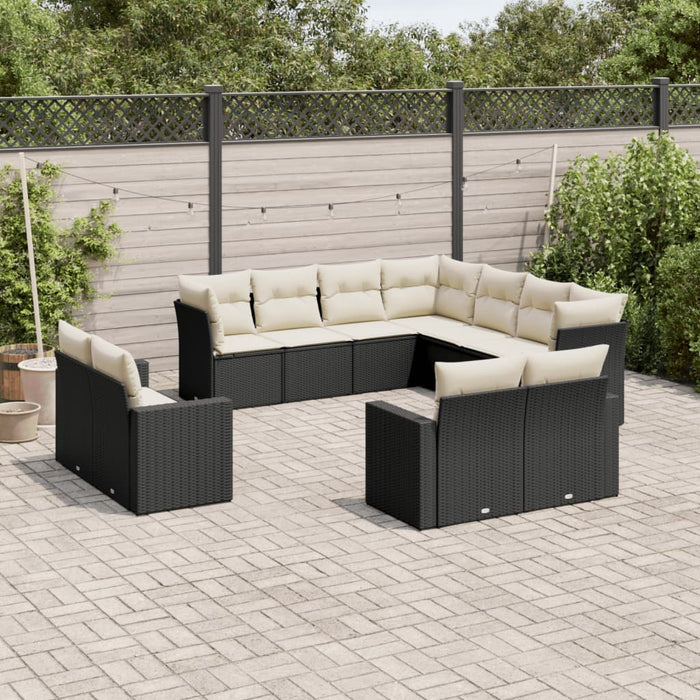 Set canapele de grădină cu perne, 11 piese, negru, poliratan WALTI