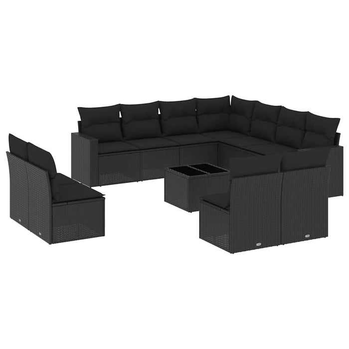 Set canapele de grădină, 12 piese, cu perne, negru, poliratan - WALTI WALTI