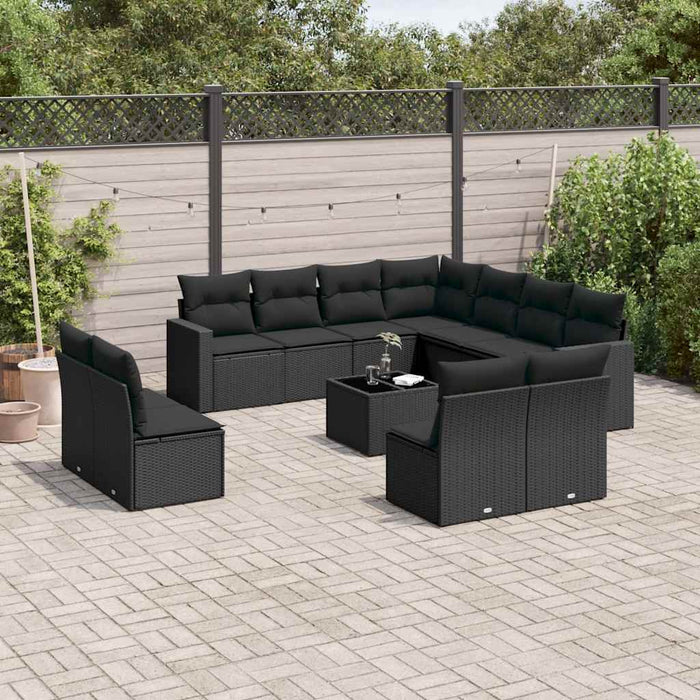 Set canapele de grădină, 12 piese, cu perne, negru, poliratan - WALTI WALTI