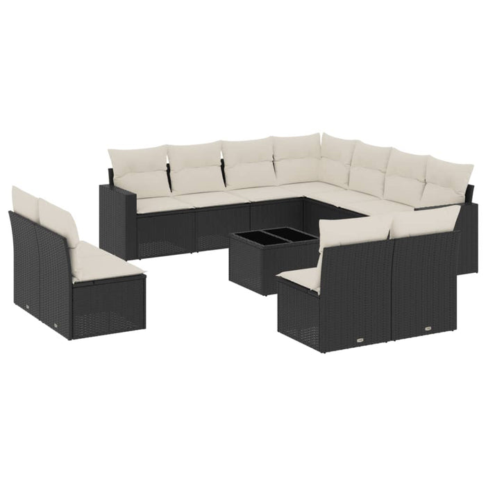 Set canapele de grădină, 12 piese, cu perne, negru, poliratan WALTI