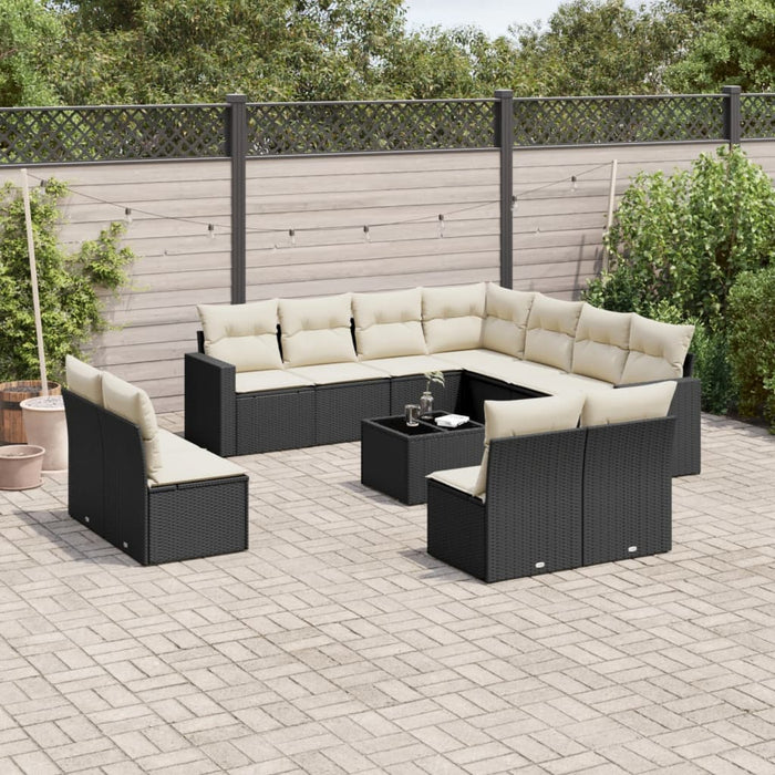 Set canapele de grădină, 12 piese, cu perne, negru, poliratan WALTI
