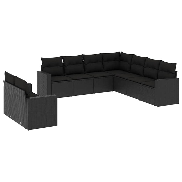 Set mobilier de grădină cu perne, 9 piese, negru, poliratan - WALTI WALTI